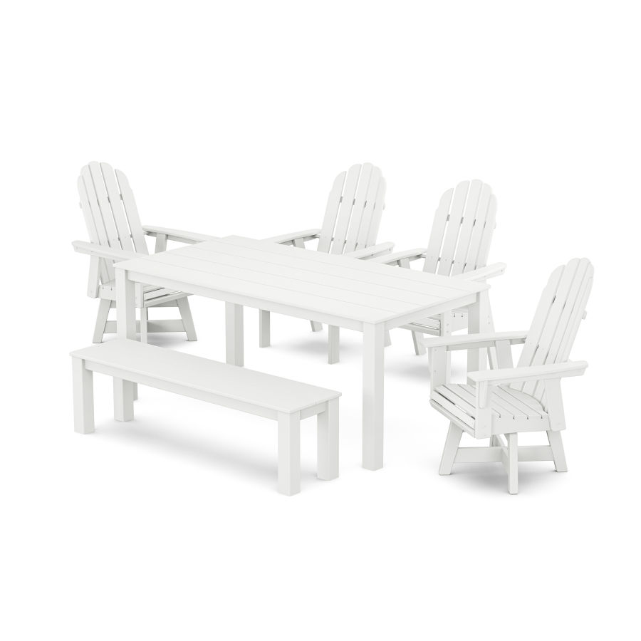 POLYWOOD Vineyard Curveback Adirondack 6-Piece Parsons Swivel Dining Set with Bench in White