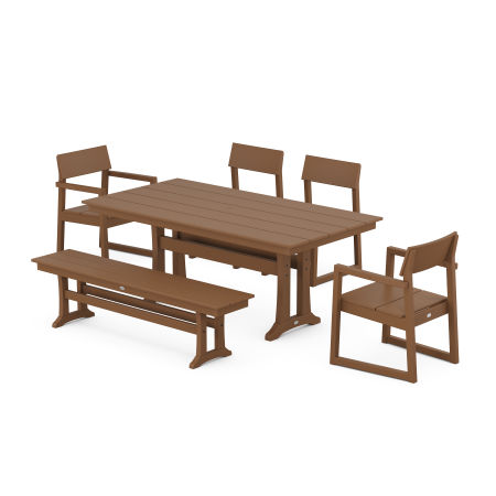 POLYWOOD EDGE 6-Piece Farmhouse Dining Set With Trestle Legs in Teak