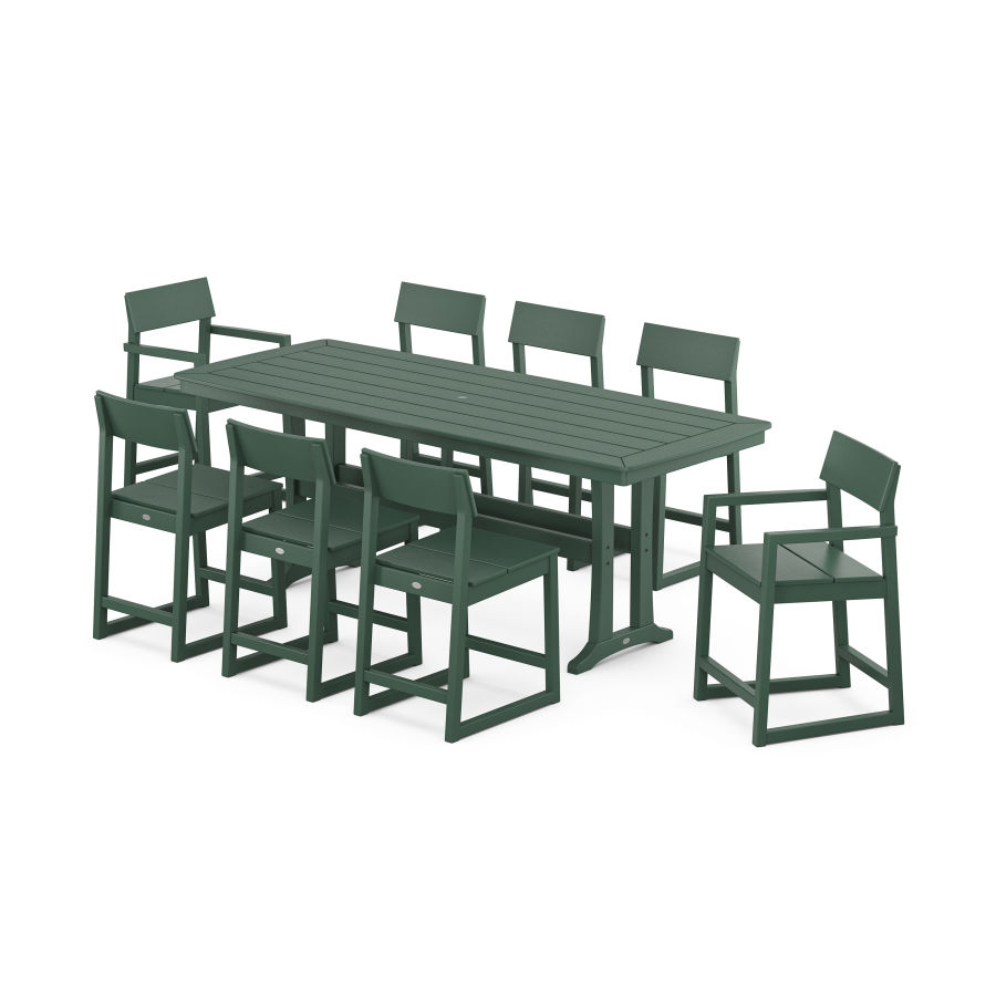 POLYWOOD EDGE 9-Piece Counter Set with Trestle Legs in Green