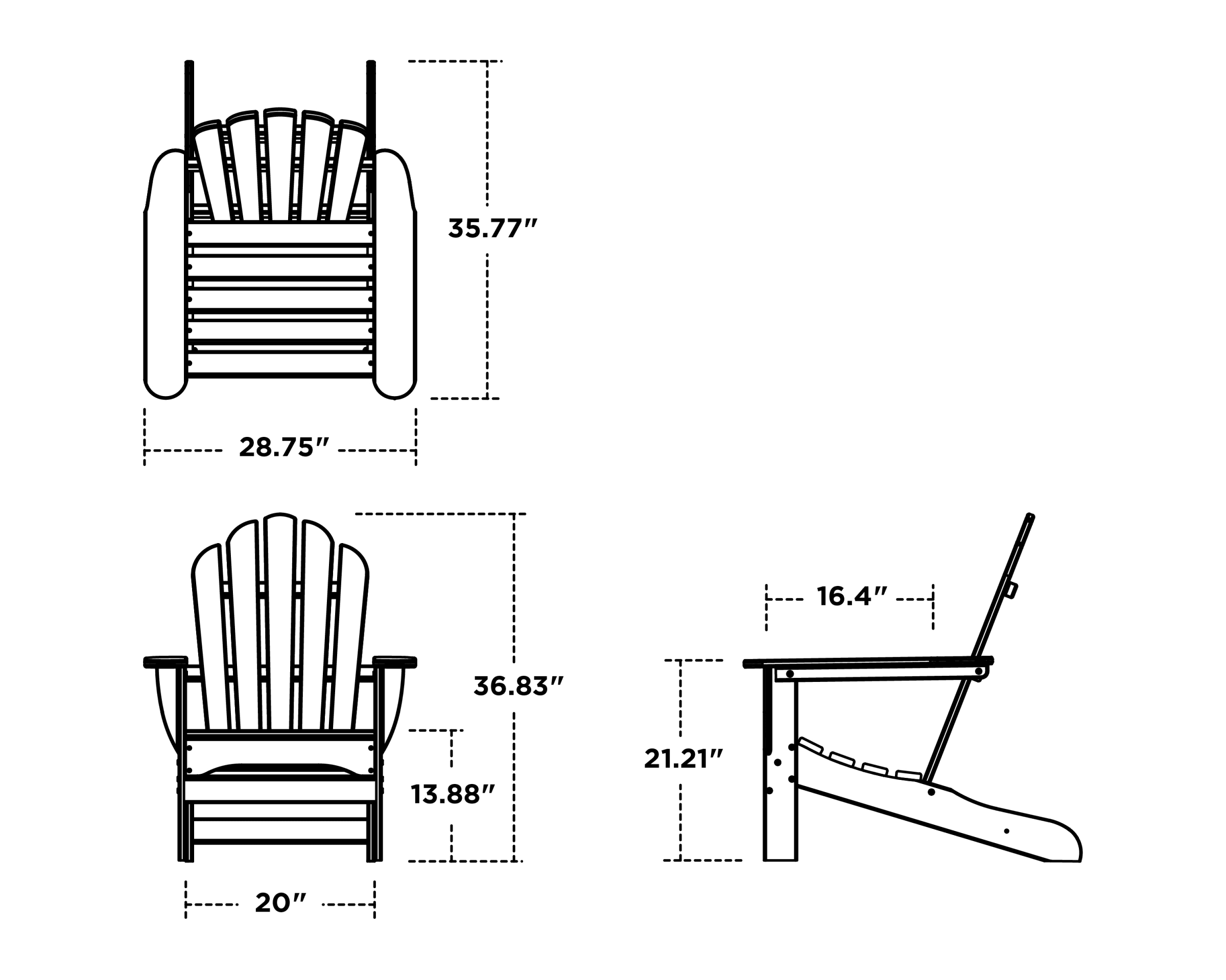 Dimensions for Monterey Bay Adirondack Chair
