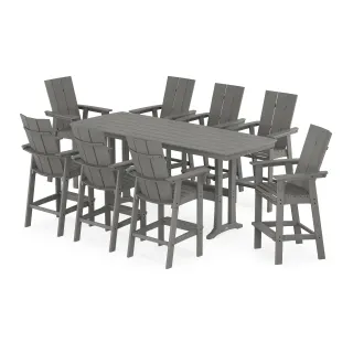 POLYWOOD Modern Curveback Adirondack 9-Piece Bar Set with Trestle Legs