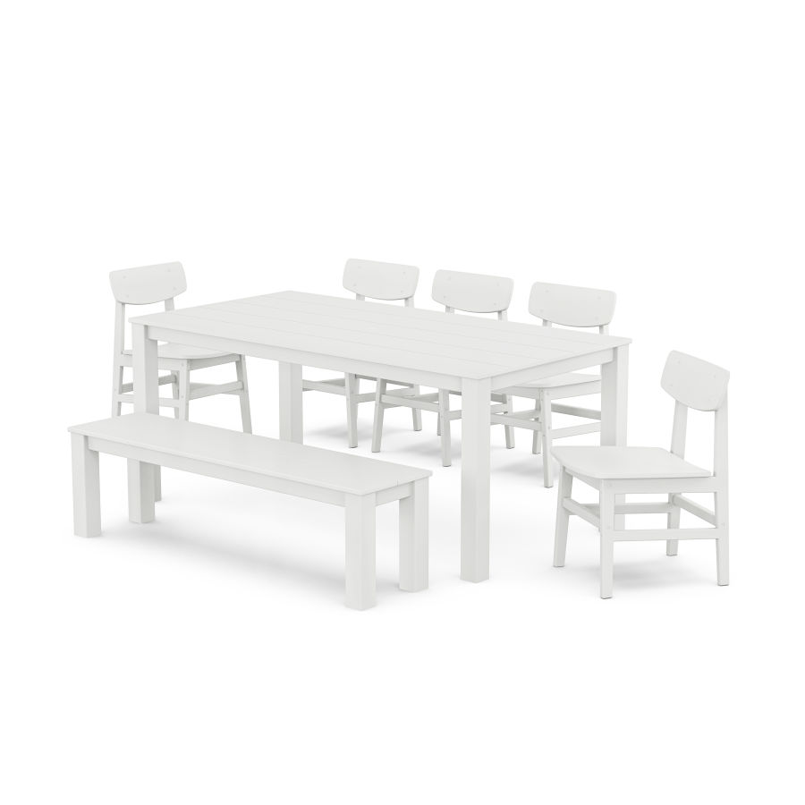 POLYWOOD Modern Studio Urban Chair 7-Piece Parsons Dining Set with Bench in White