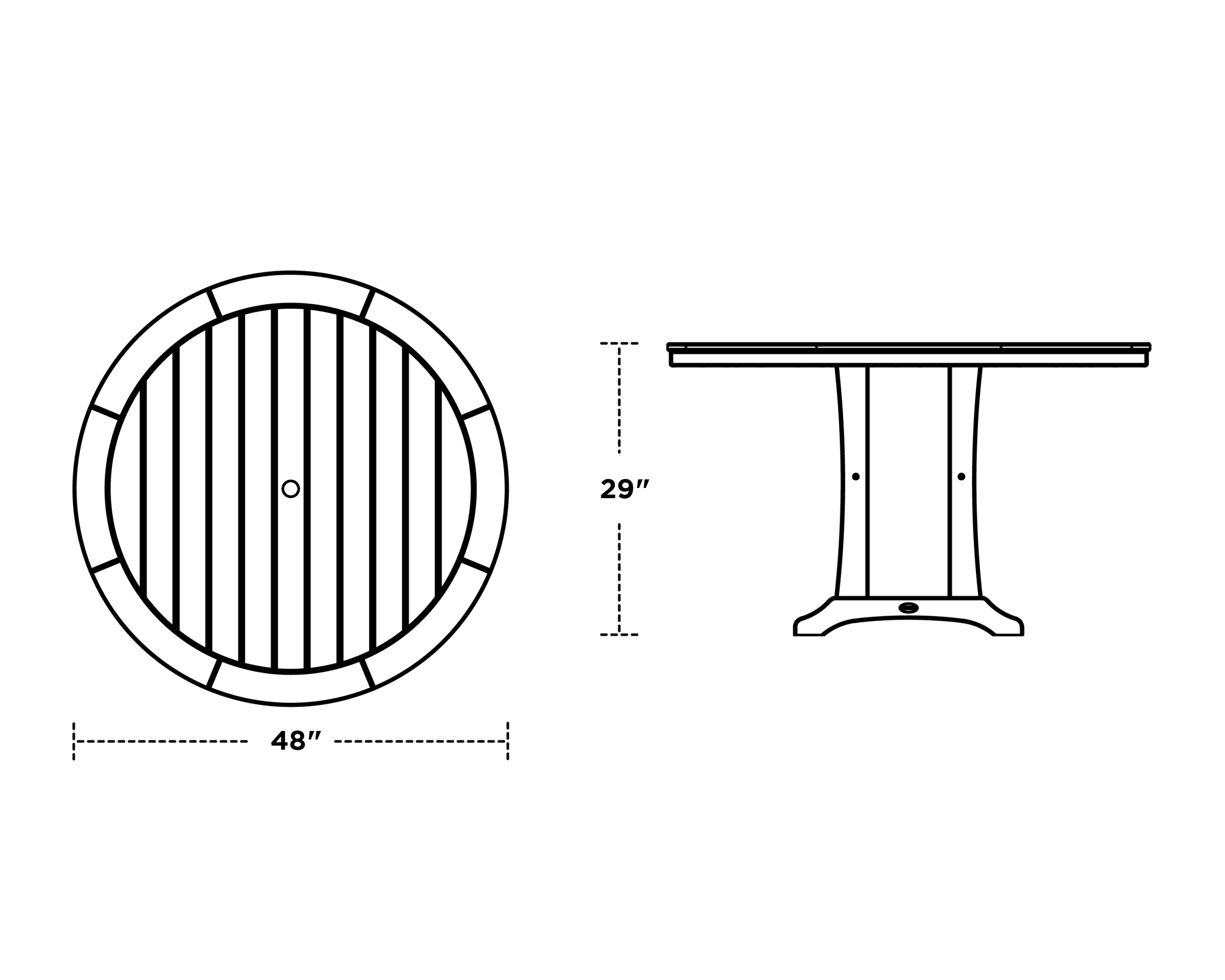 Dimensions for Nautical Trestle 48" Round Dining Table