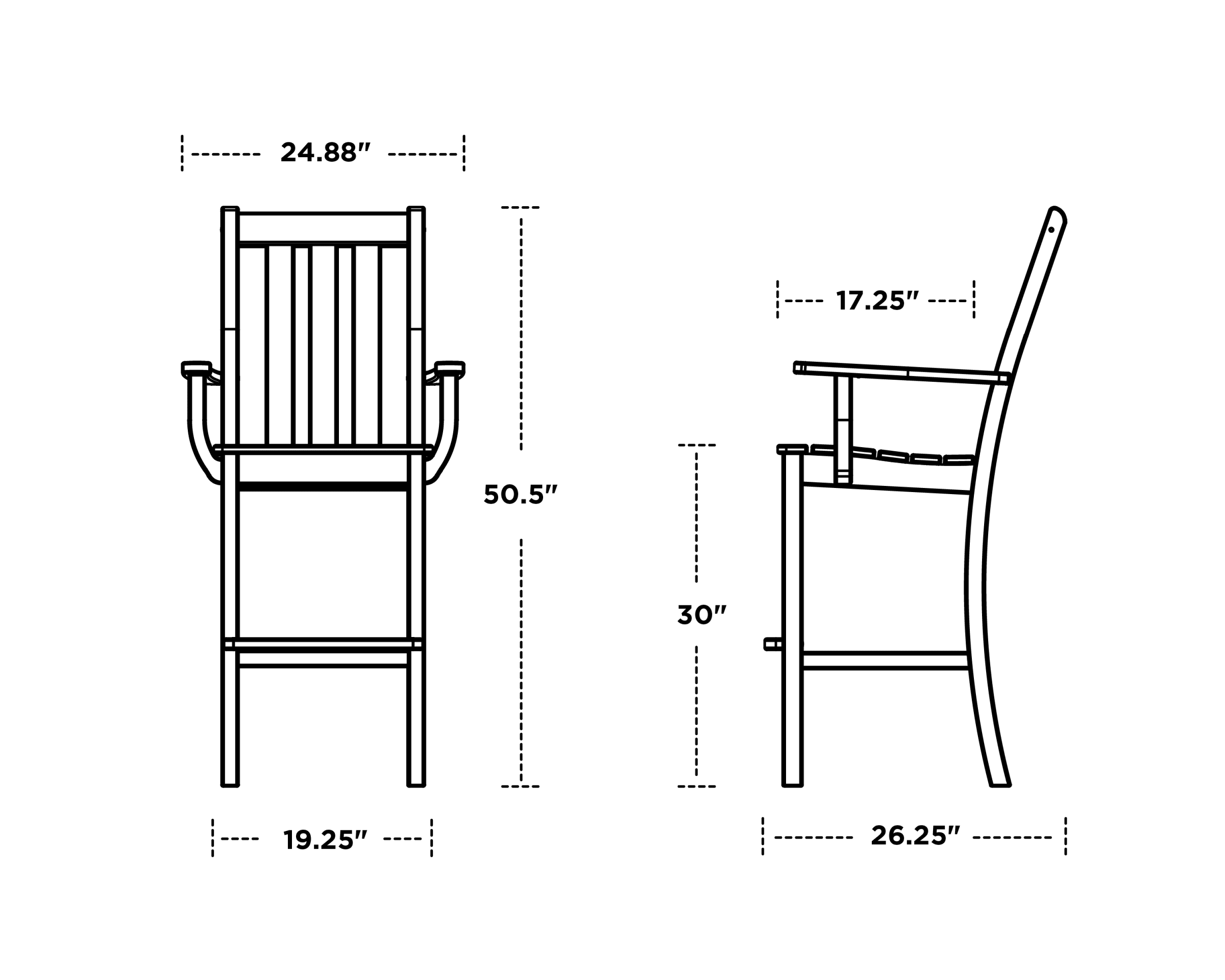 Dimensions for Vineyard Bar Arm Chair
