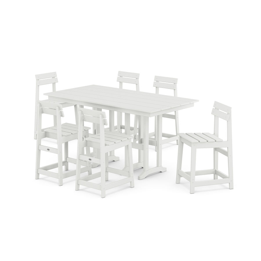 POLYWOOD Modern Studio Plaza Counter Chair 7-Piece Set in White