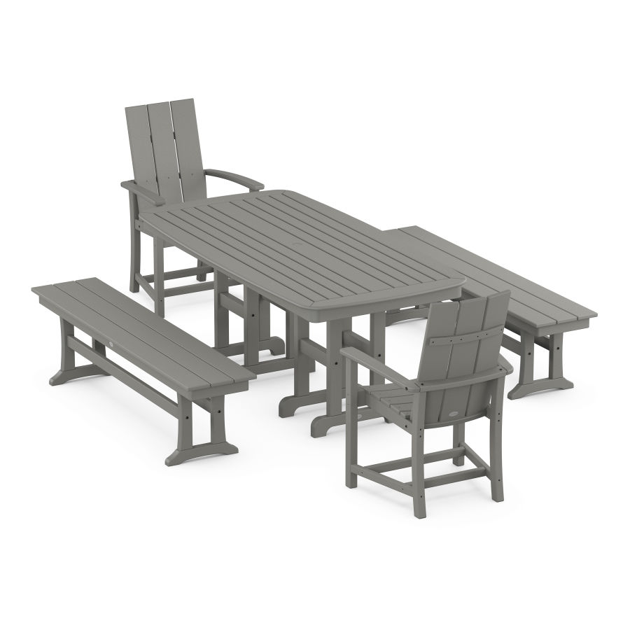 POLYWOOD Modern Adirondack 5-Piece Farmhouse Dining Set with Benches