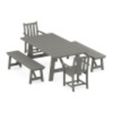 Traditional Garden 5-Piece Rustic Farmhouse Dining Set With Trestle Legs in Slate Grey