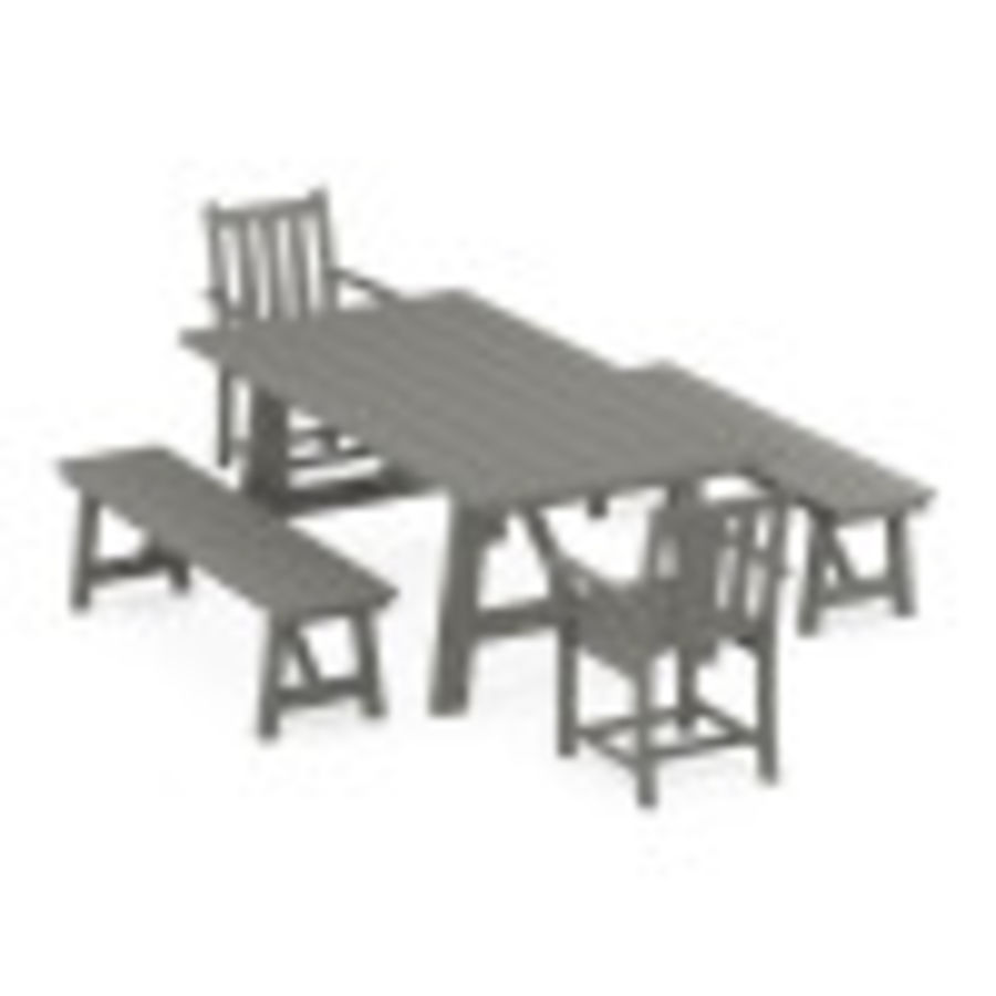 POLYWOOD Traditional Garden 5-Piece Rustic Farmhouse Dining Set With Benches
