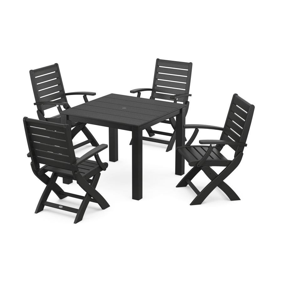 POLYWOOD Signature Folding Chair 5-Piece Parsons Dining Set in Black