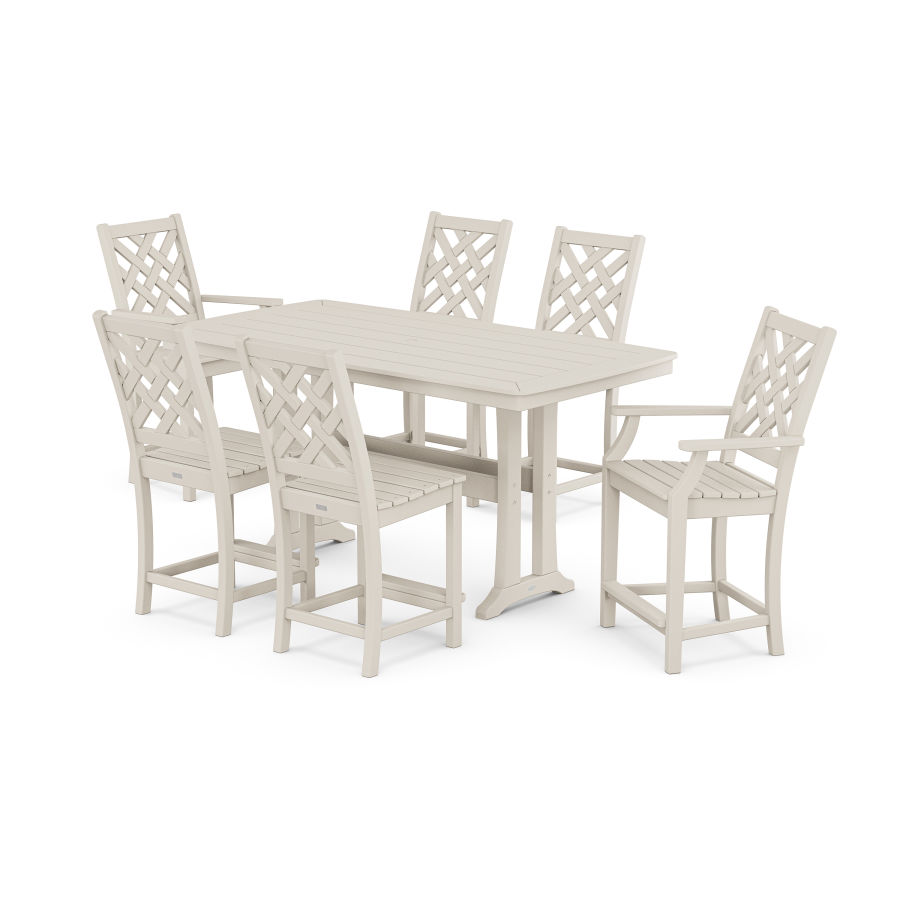 POLYWOOD Wovendale 7-Piece Counter Set with Trestle Legs in Sand