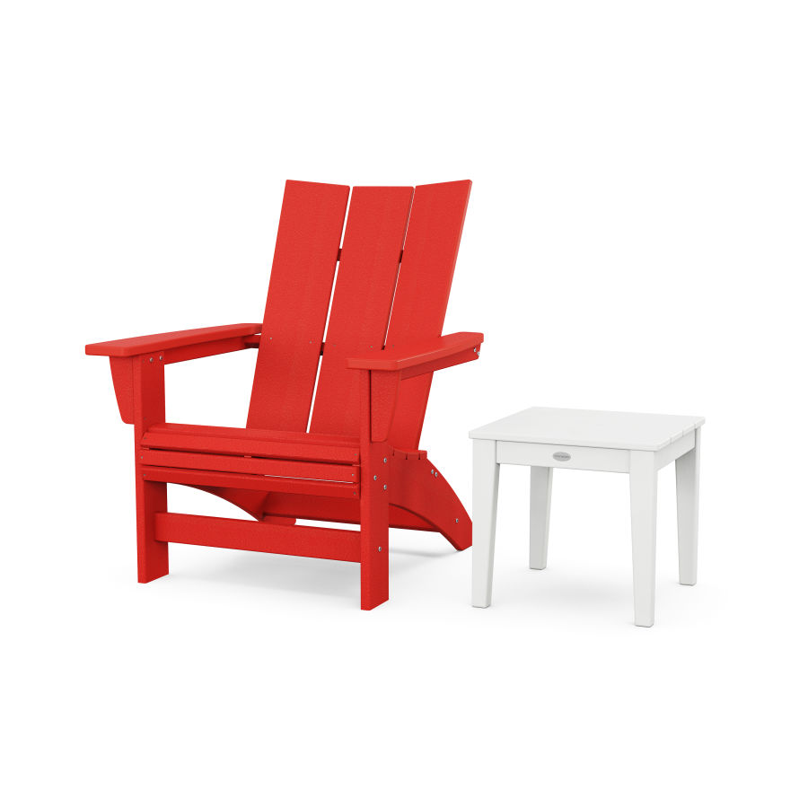 POLYWOOD Modern Grand Adirondack Chair with Side Table in Sunset Red / White