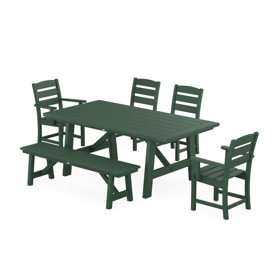POLYWOOD Lakeside 6-Piece Rustic Farmhouse Dining Set With Trestle Legs in Green
