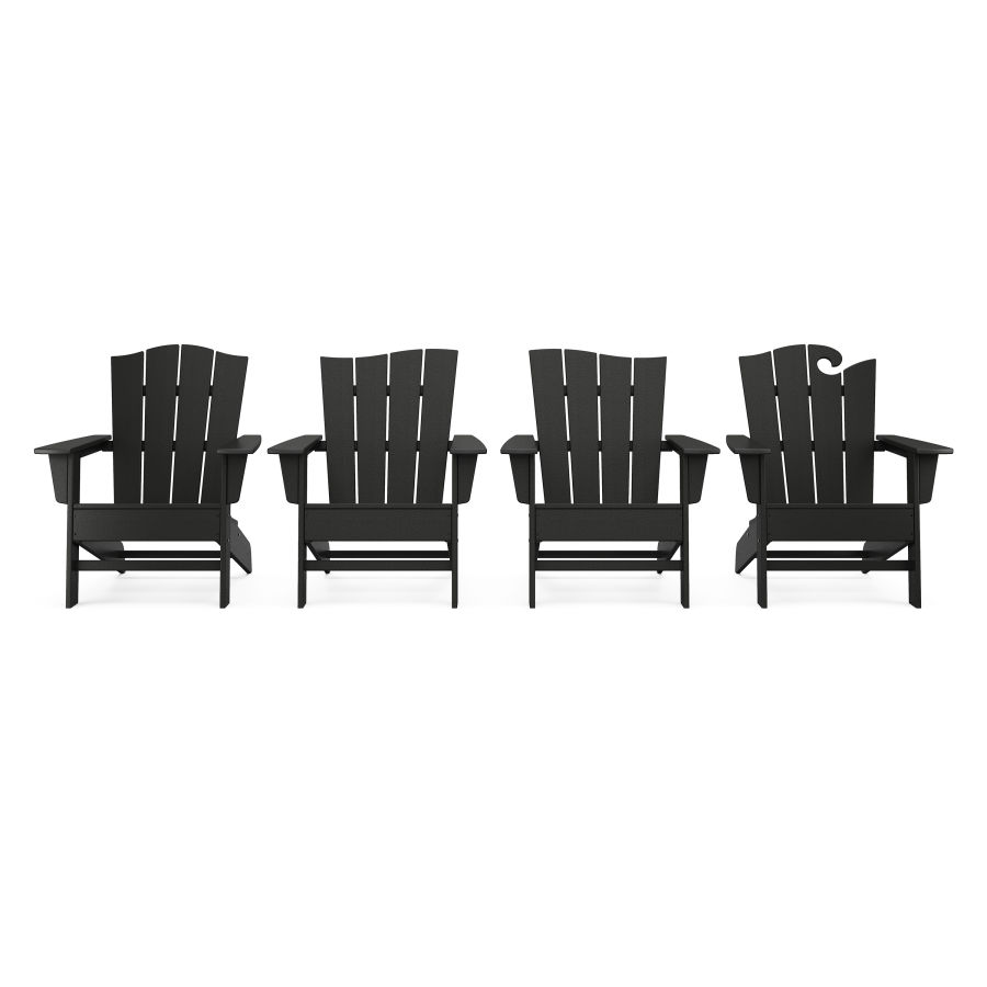 POLYWOOD Wave Collection 4-Piece Adirondack Chair Set in Black