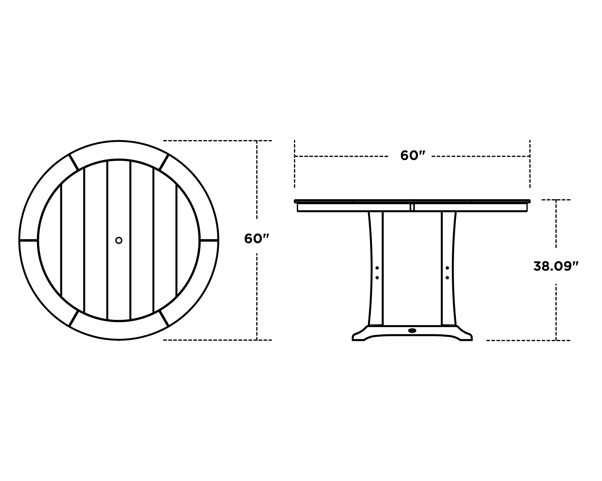 Dimensions for Nautical Trestle 60" Round Counter Table