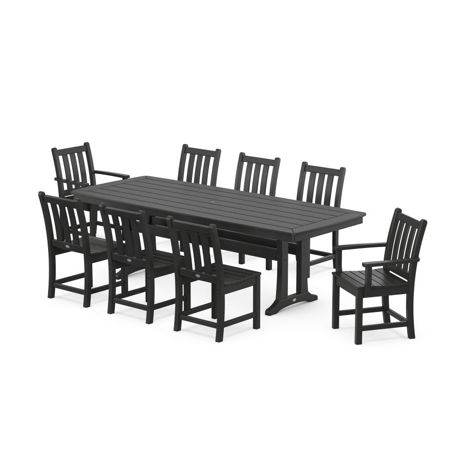 POLYWOOD Traditional Garden 9-Piece Dining Set with Trestle Legs in Black