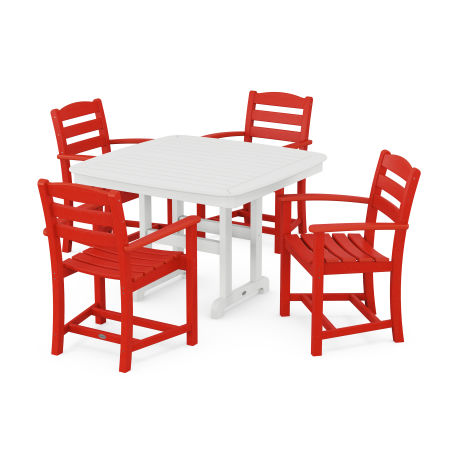 La Casa Café 5-Piece Dining Set with Trestle Legs in Sunset Red / White