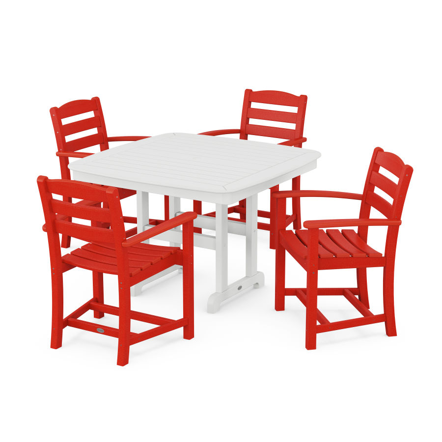 POLYWOOD La Casa Café 5-Piece Dining Set with Trestle Legs in Sunset Red / White