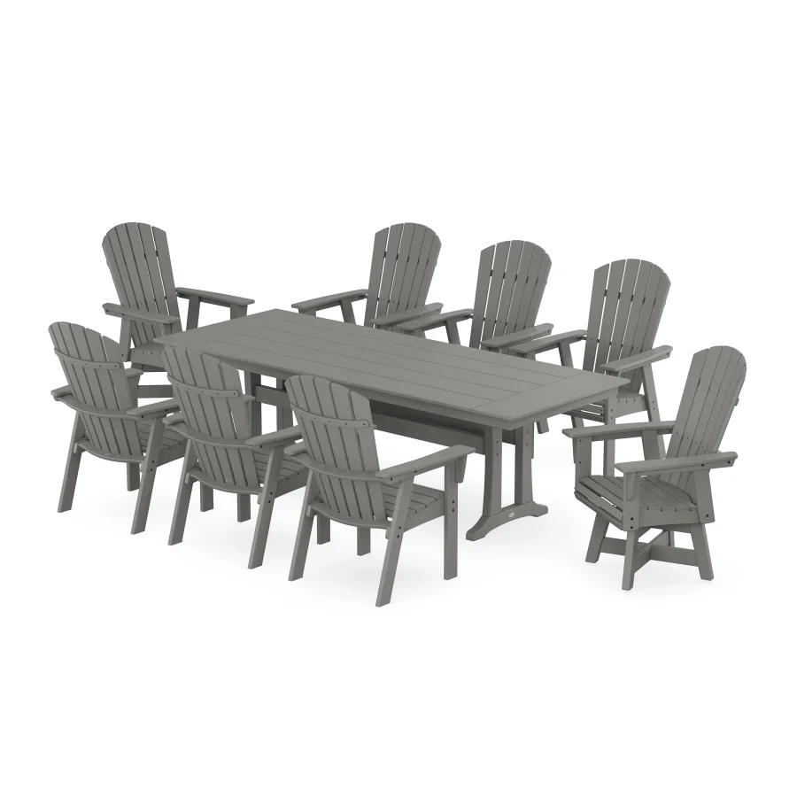 POLYWOOD Nautical Curveback Adirondack Swivel 9-Piece Farmhouse Dining Set with Trestle Legs