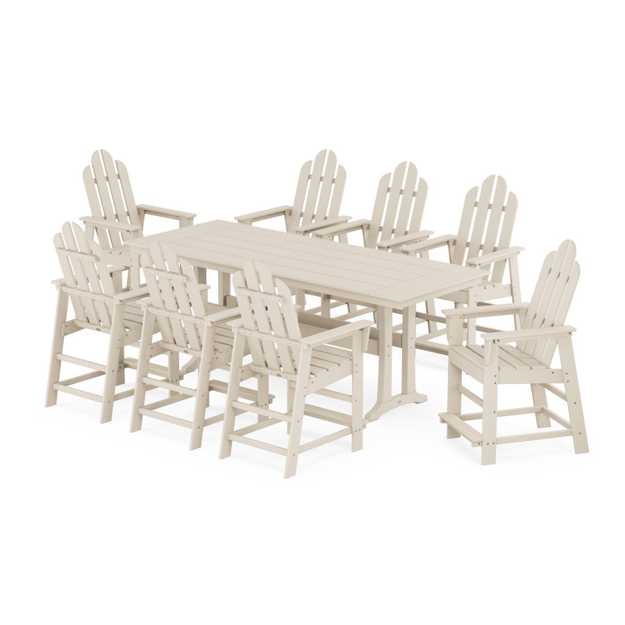 POLYWOOD Long Island 9-Piece Farmhouse Counter Set with Trestle Legs in Sand