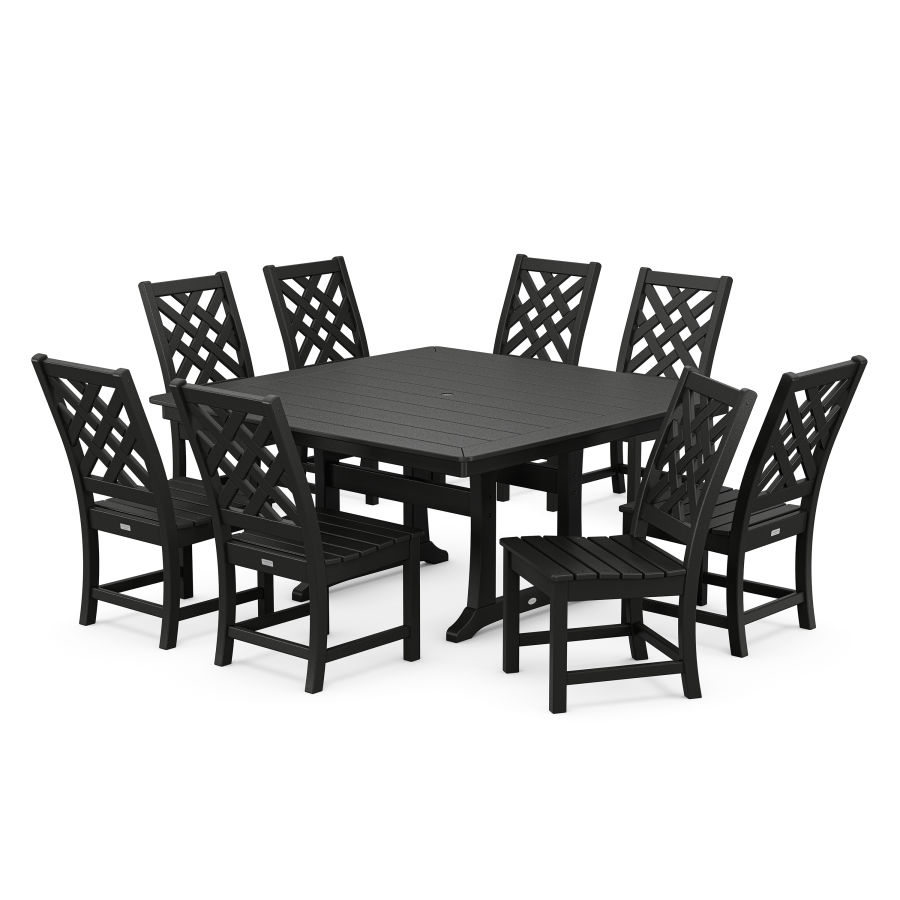 POLYWOOD Wovendale Side Chair 9-Piece Square Dining Set with Trestle Legs in Black