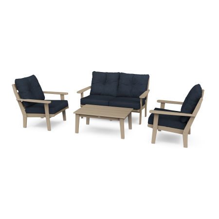 POLYWOOD Lakeside 4-Piece Deep Seating Set in Vintage Sahara / Marine Indigo
