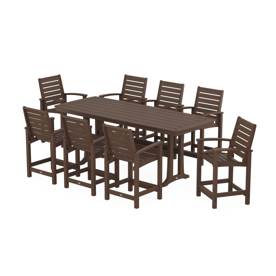 POLYWOOD Signature 9-Piece Counter Set with Trestle Legs in Mahogany