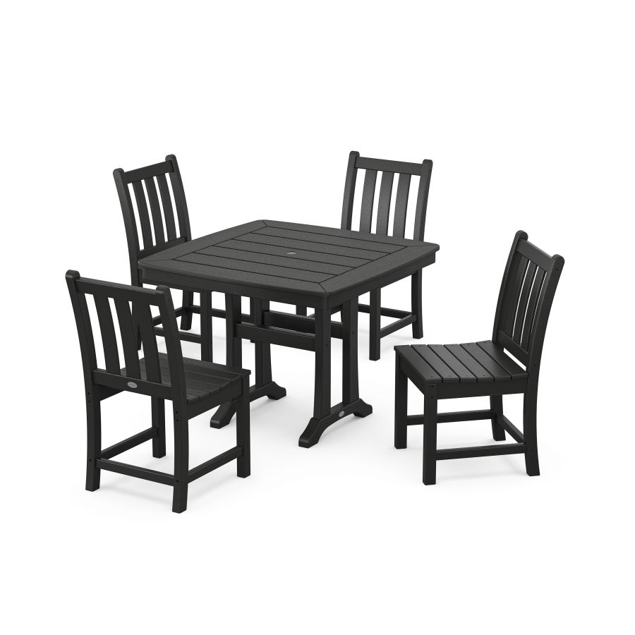 POLYWOOD Traditional Garden Side Chair 5-Piece Dining Set with Trestle Legs in Black