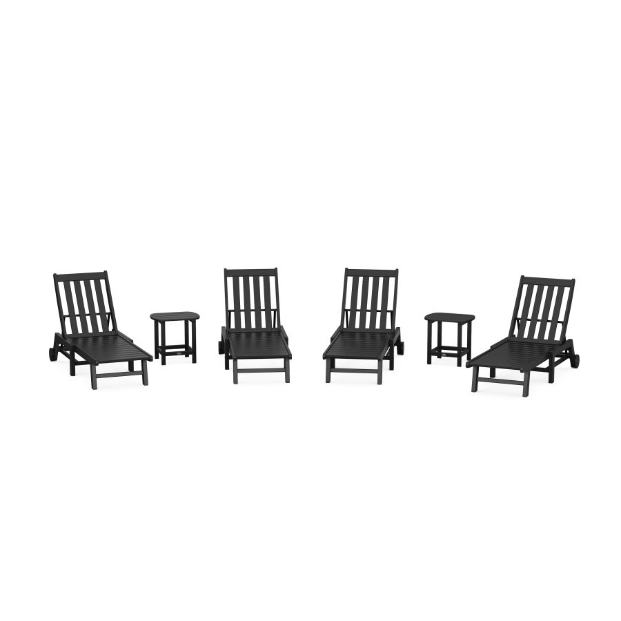 POLYWOOD Vineyard 6-Piece Chaise with Wheels Set in Black