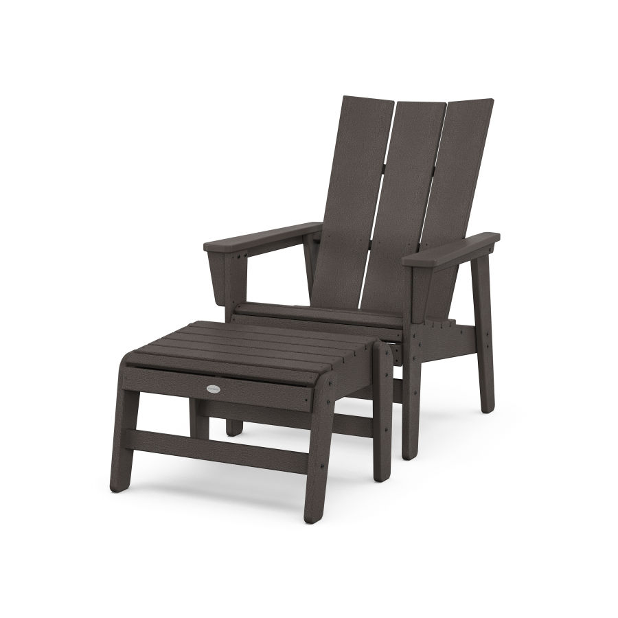 POLYWOOD Modern Grand Upright Adirondack Chair with Ottoman in Vintage Finish
