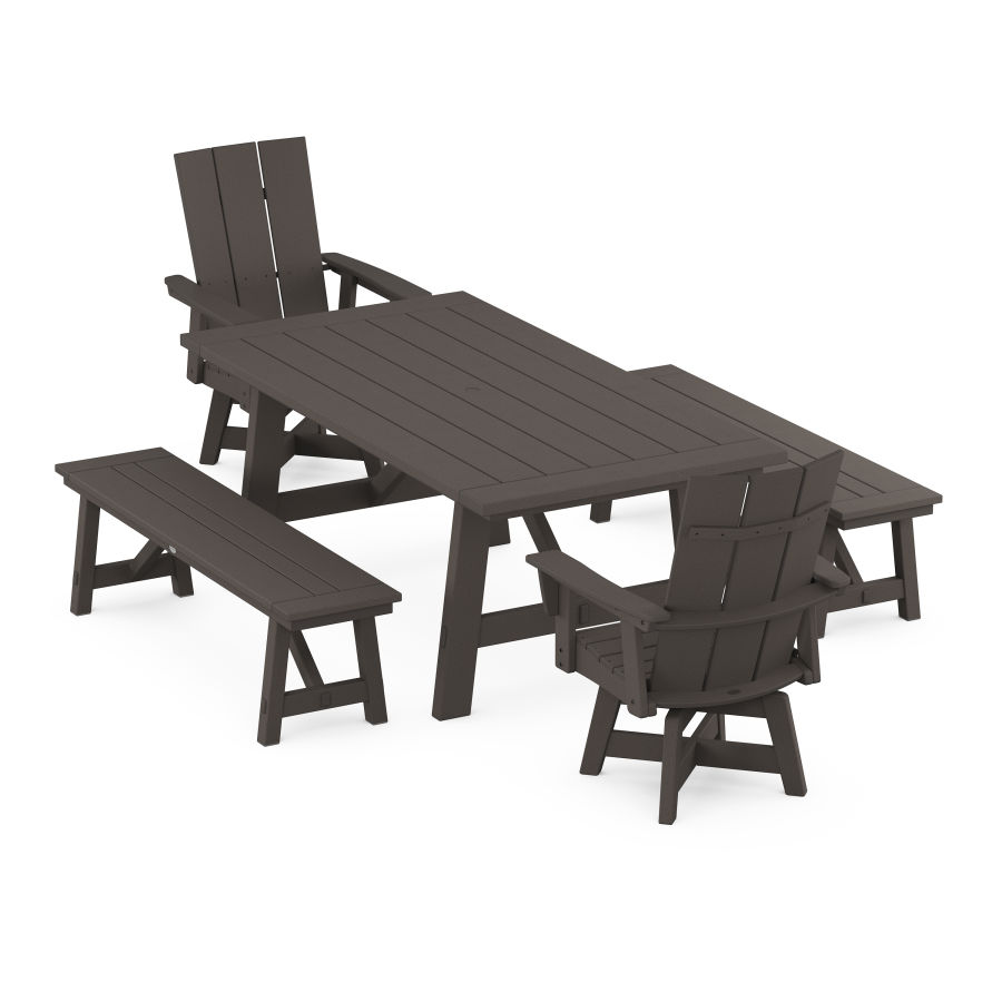 POLYWOOD Modern Adirondack 5-Piece Rustic Farmhouse Dining Set With Trestle Legs in Vintage Coffee