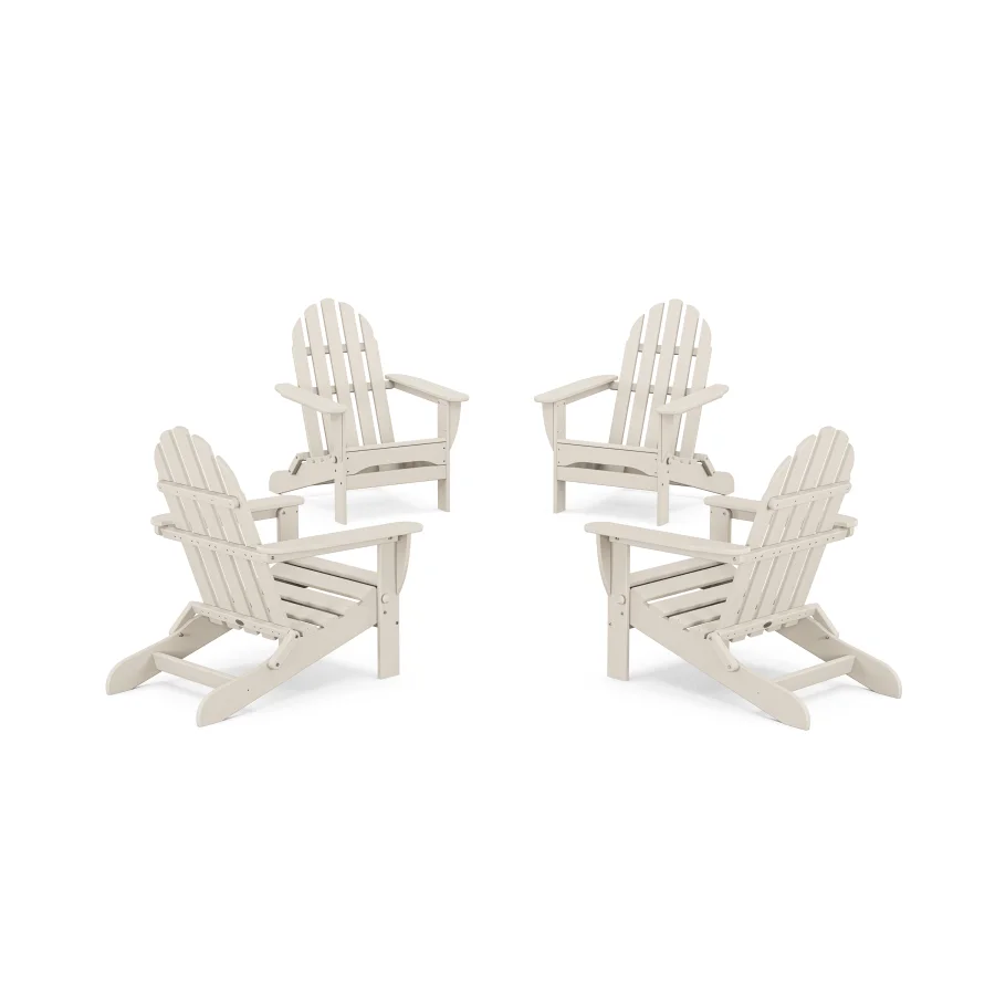 POLYWOOD 4-Piece Classic Folding Adirondack Conversation Set in Sand