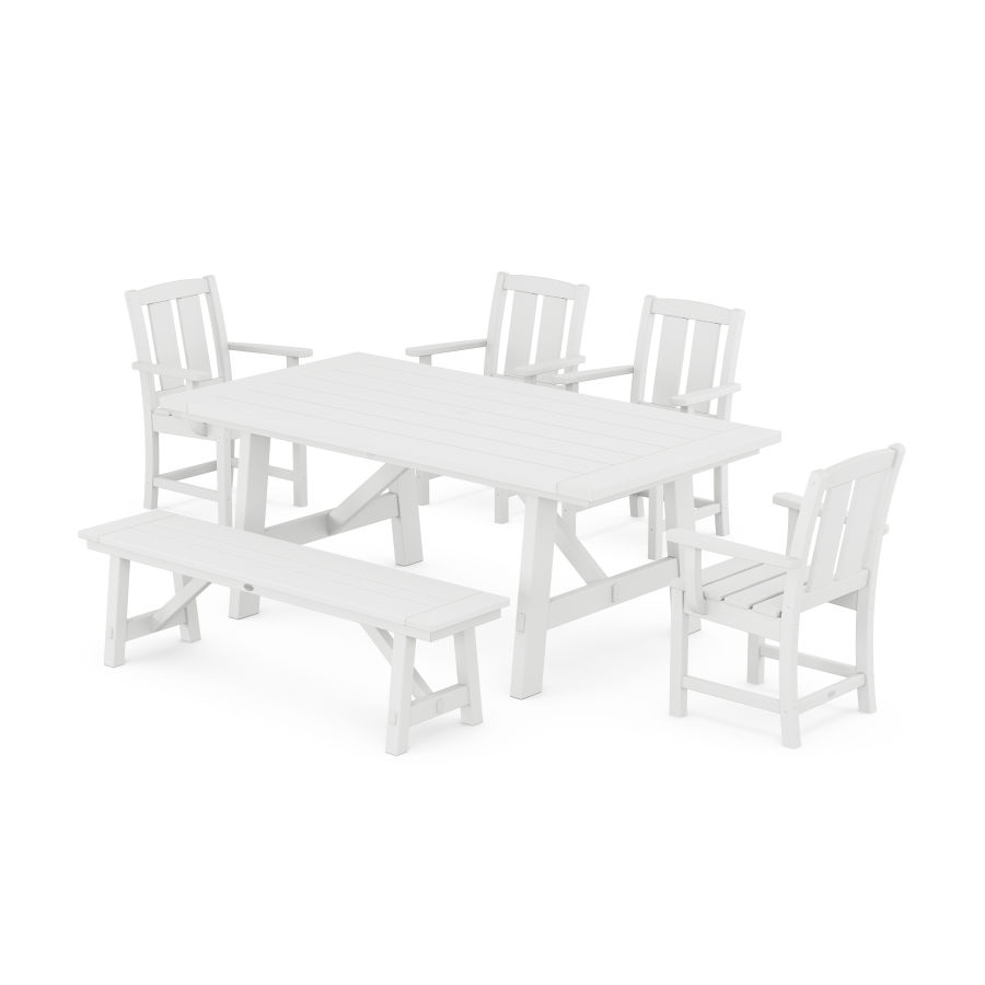 POLYWOOD Mission 6-Piece Rustic Farmhouse Dining Set with Bench in White