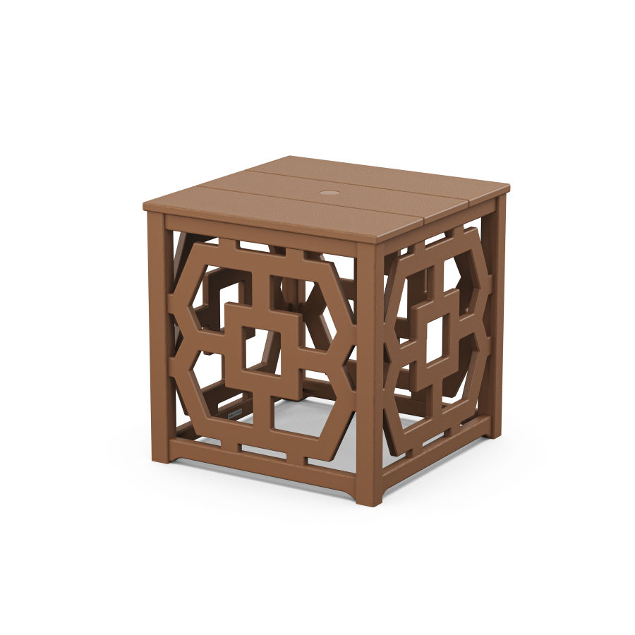 POLYWOOD Chinoiserie Umbrella Stand Accent Table in Teak