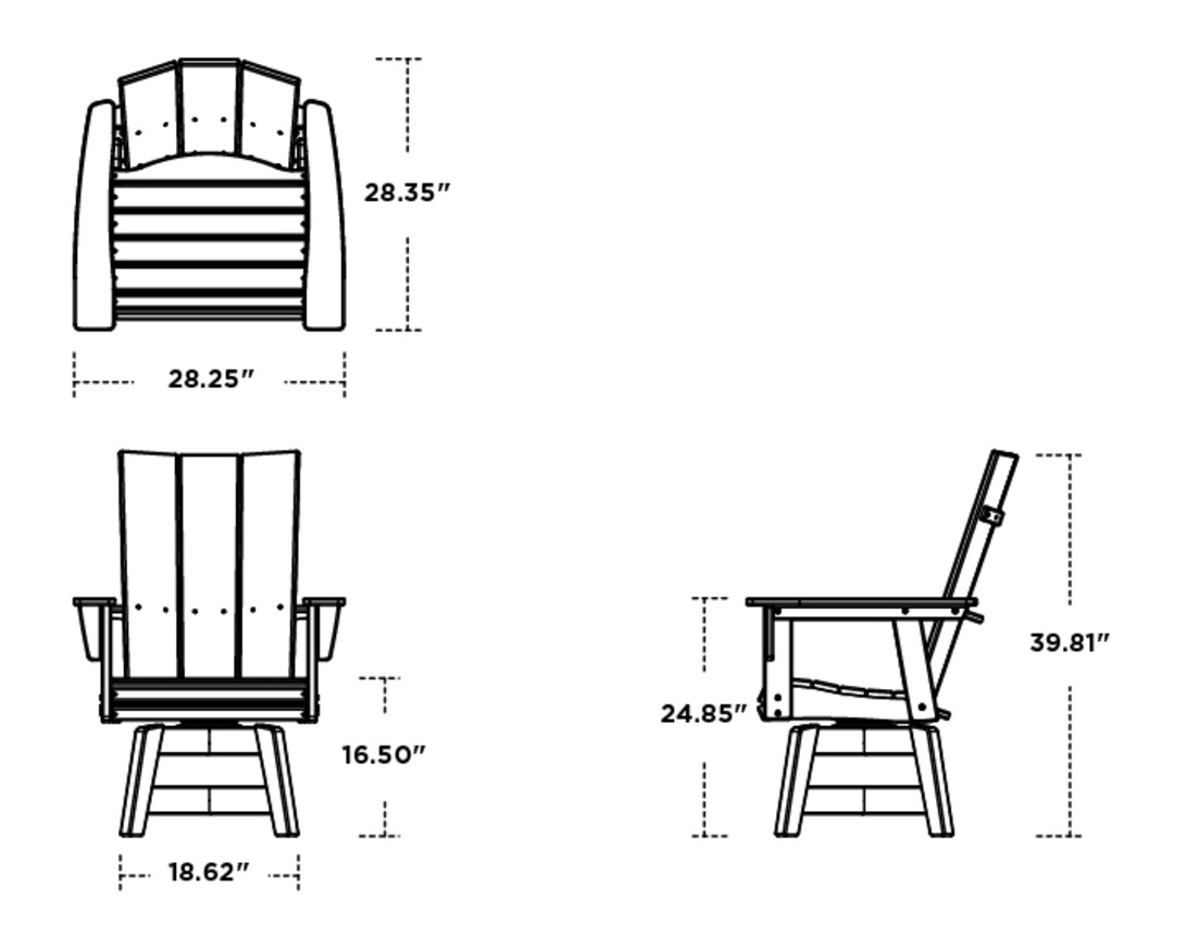 Dimensions for Modern Curveback Adirondack Swivel Dining Chair