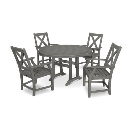 Braxton 5-Piece Nautical Trestle Arm Chair Dining Set in Slate Grey