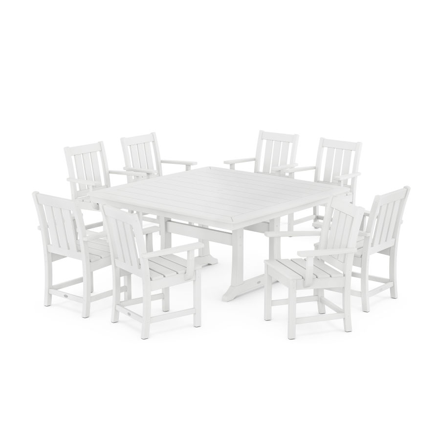 POLYWOOD Oxford 9-Piece Square Dining Set with Trestle Legs in White