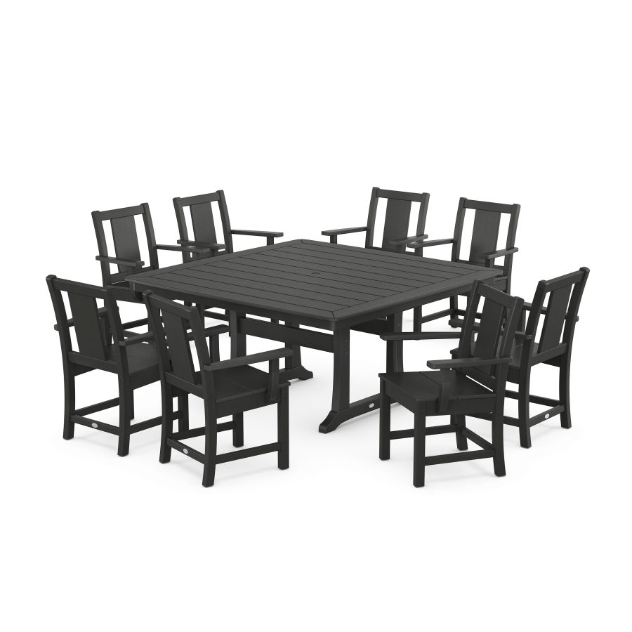 POLYWOOD Prairie 9-Piece Square Dining Set with Trestle Legs in Black