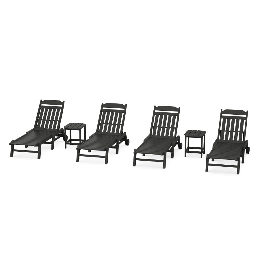 POLYWOOD Country Living 6-Piece Chaise Set with Wheels in Black