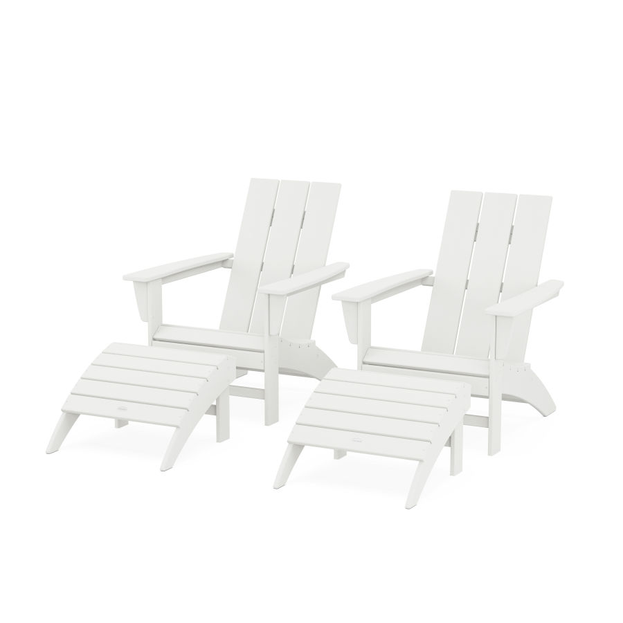 POLYWOOD Modern Adirondack Chair 4-Piece Set with Ottomans in Vintage White