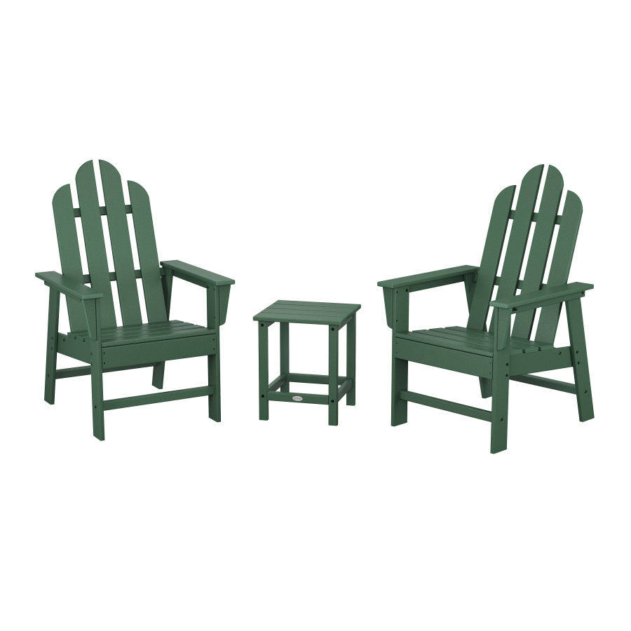 POLYWOOD Long Island 3-Piece Upright Adirondack Chair Set in Green