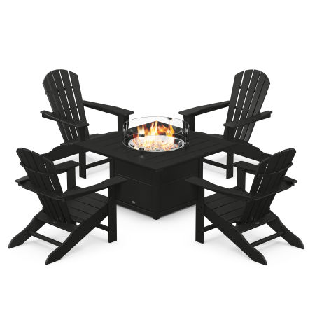Palm Coast 5-Piece Adirondack Chair Conversation Set with Fire Pit Table in Black