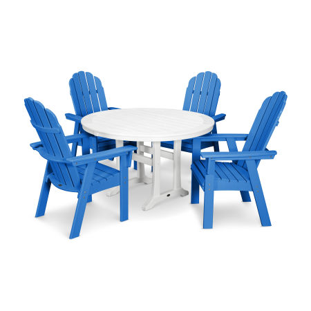 Vineyard Adirondack 5-Piece Nautical Trestle Dining Set in Pacific Blue / White