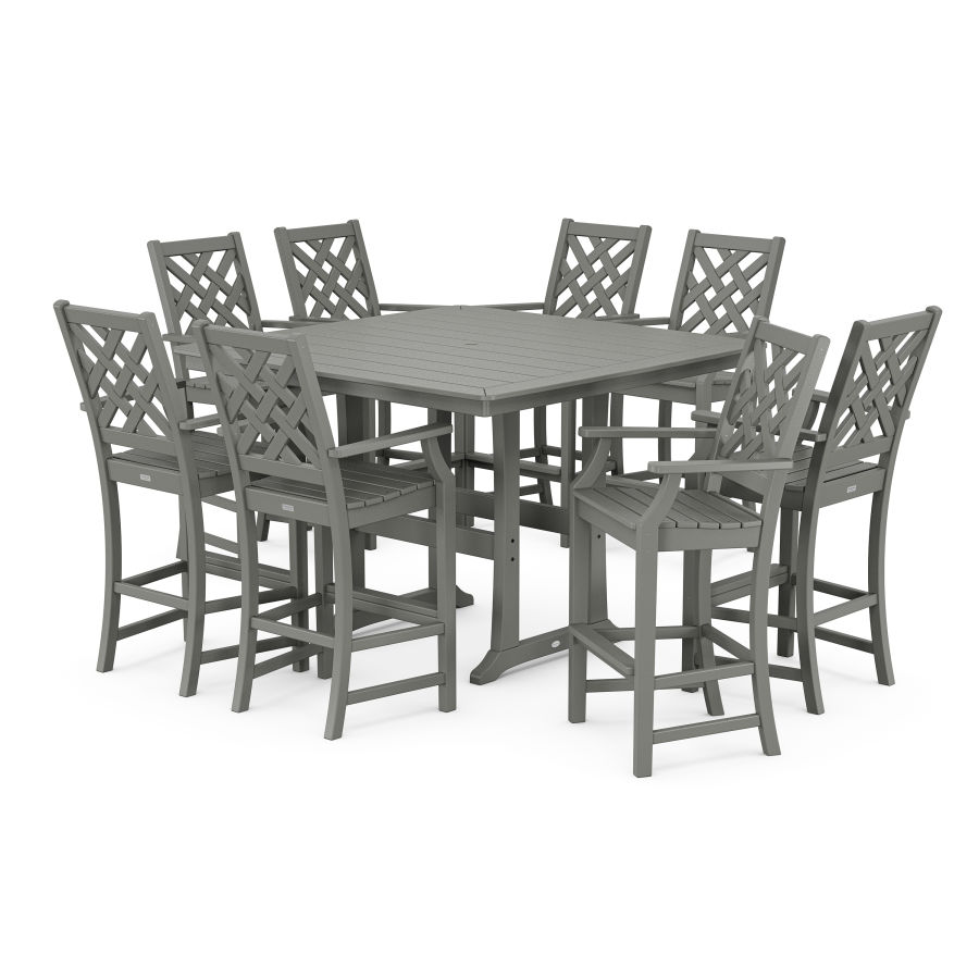 POLYWOOD Wovendale 9-Piece Square Bar Set with Trestle Legs