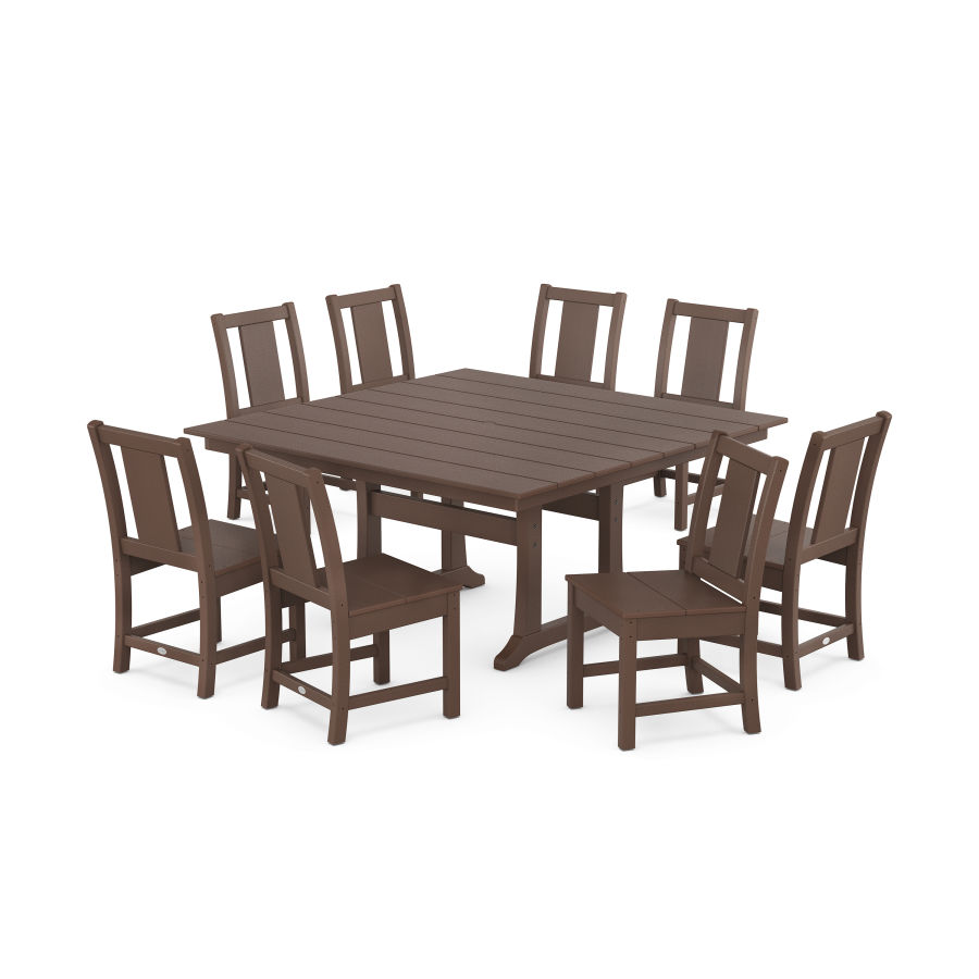 POLYWOOD Prairie Side Chair 9-Piece Square Farmhouse Dining Set with Trestle Legs in Mahogany