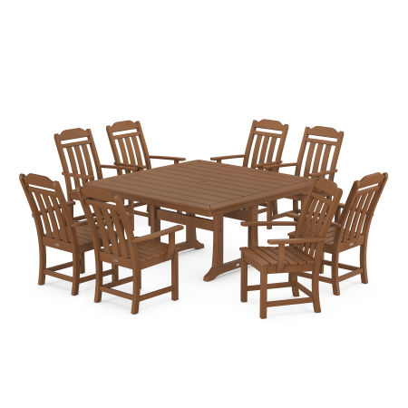Country Living 9-Piece Square Dining Set with Trestle Legs in Teak
