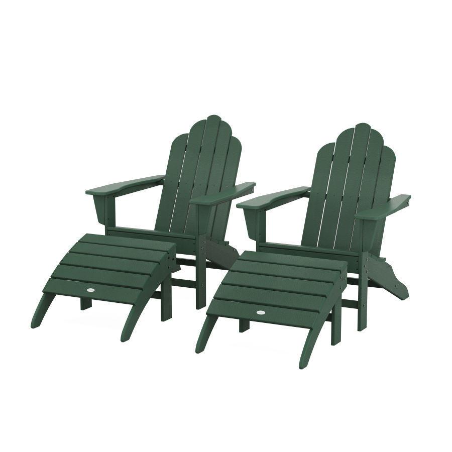 POLYWOOD Long Island Adirondack Chair 4-Piece Set with Ottomans in Green