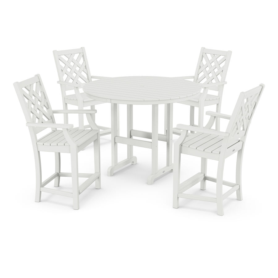 POLYWOOD Wovendale 5-Piece Round Farmhouse Counter Set in White