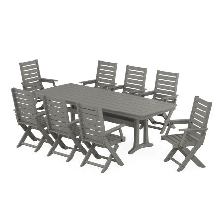 Captain 9-Piece Dining Set with Trestle Legs in Slate Grey