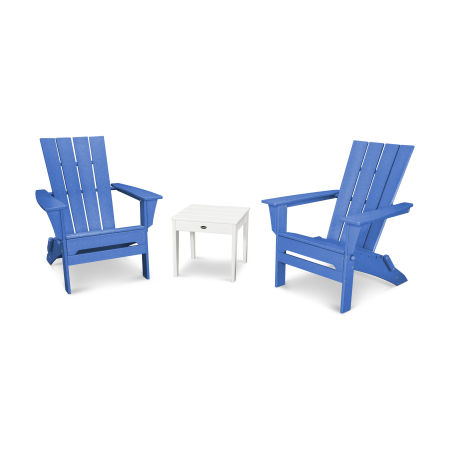 Quattro Folding Chair 3-Piece Adirondack Set in Pacific Blue / White