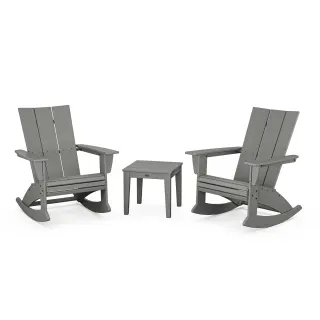 POLYWOOD Modern Curveback 3-Piece Adirondack Rocking Chair Set